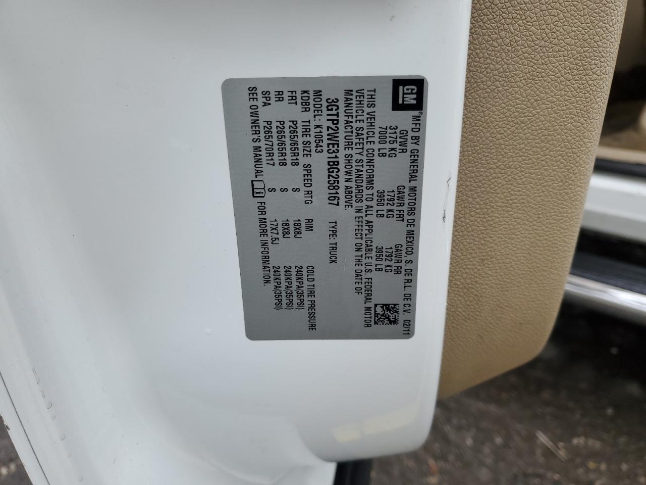 2011 GMC Sierra K1500 Slt VIN: 3GTP2WE31BG258167 Lot: 90719135