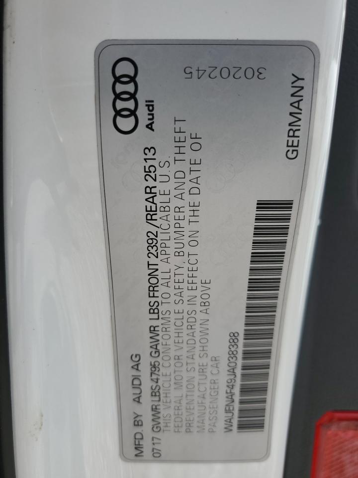 2018 Audi A4 Premium Plus VIN: WAUENAF49JA038388 Lot: 85099395