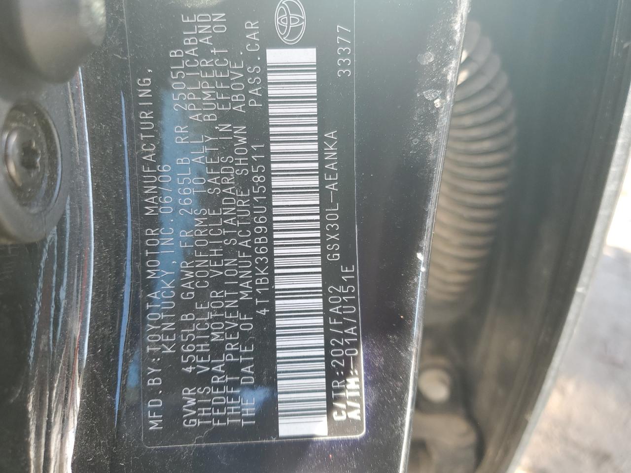 2006 Toyota Avalon Xl VIN: 4T1BK36B96U158511 Lot: 86167955