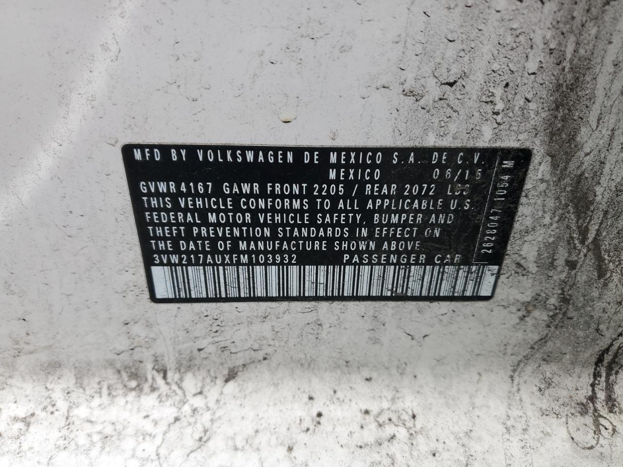 2015 Volkswagen Golf VIN: 3VW217AUXFM103932 Lot: 90786245