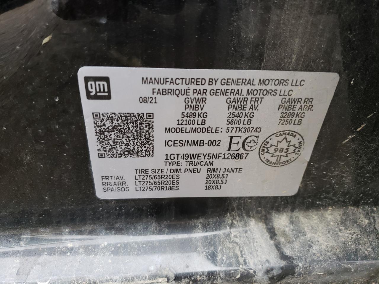 2022 GMC Sierra K3500 Denali VIN: 1GT49WEY5NF126867 Lot: 85754835