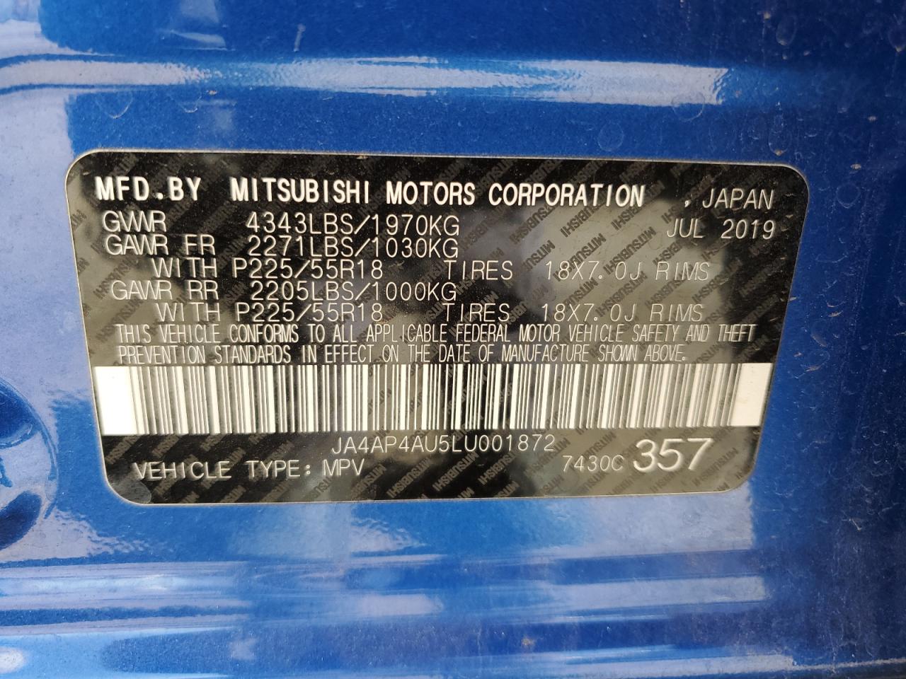 2020 Mitsubishi Outlander Sport Se VIN: JA4AP4AU5LU001872 Lot: 90361675