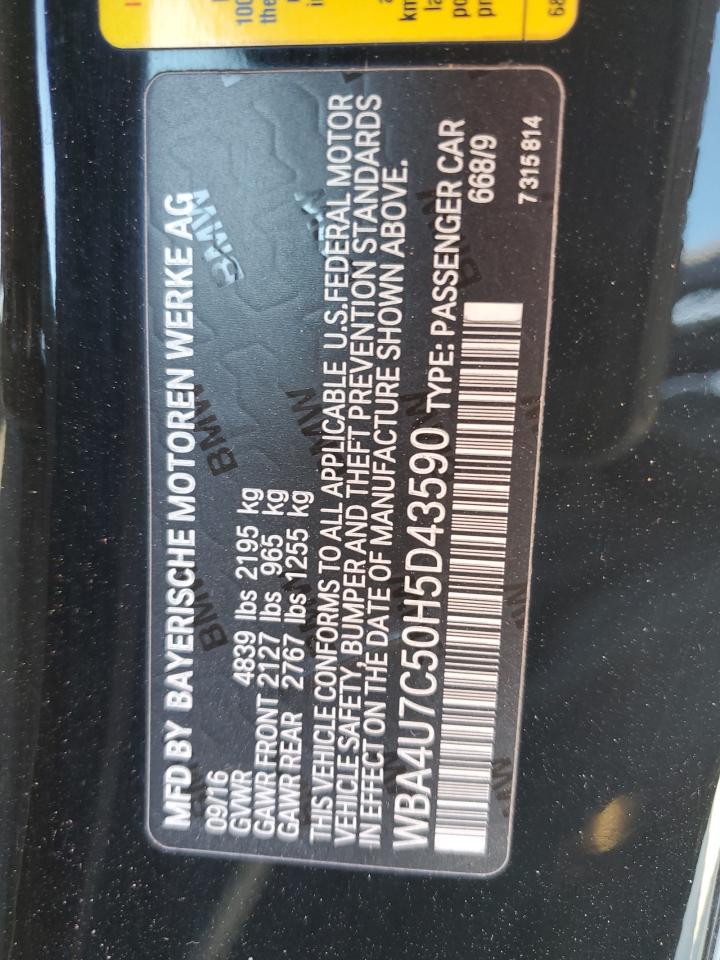 2017 BMW 430I VIN: WBA4U7C50H5D43590 Lot: 85191005