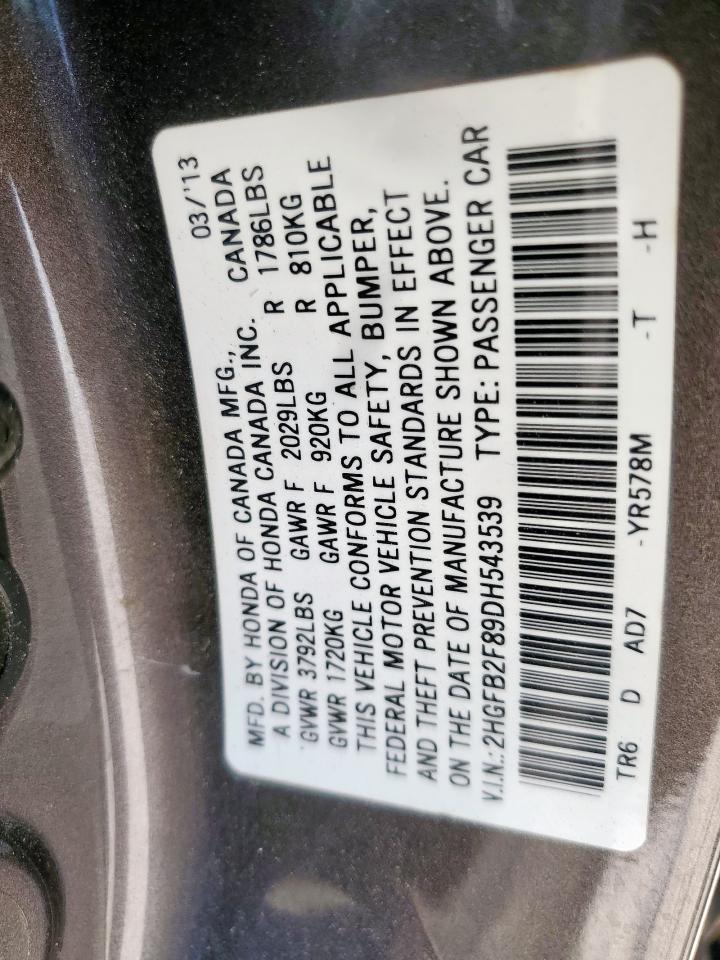 2013 Honda Civic Ex VIN: 2HGFB2F89DH543539 Lot: 84476815