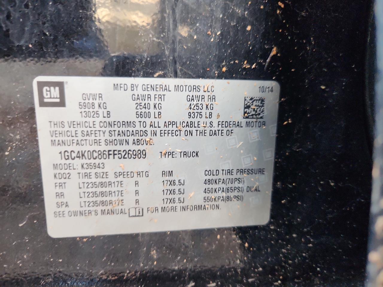 2015 Chevrolet Silverado K3500 Ltz VIN: 1GC4K0C86FF526989 Lot: 86106825