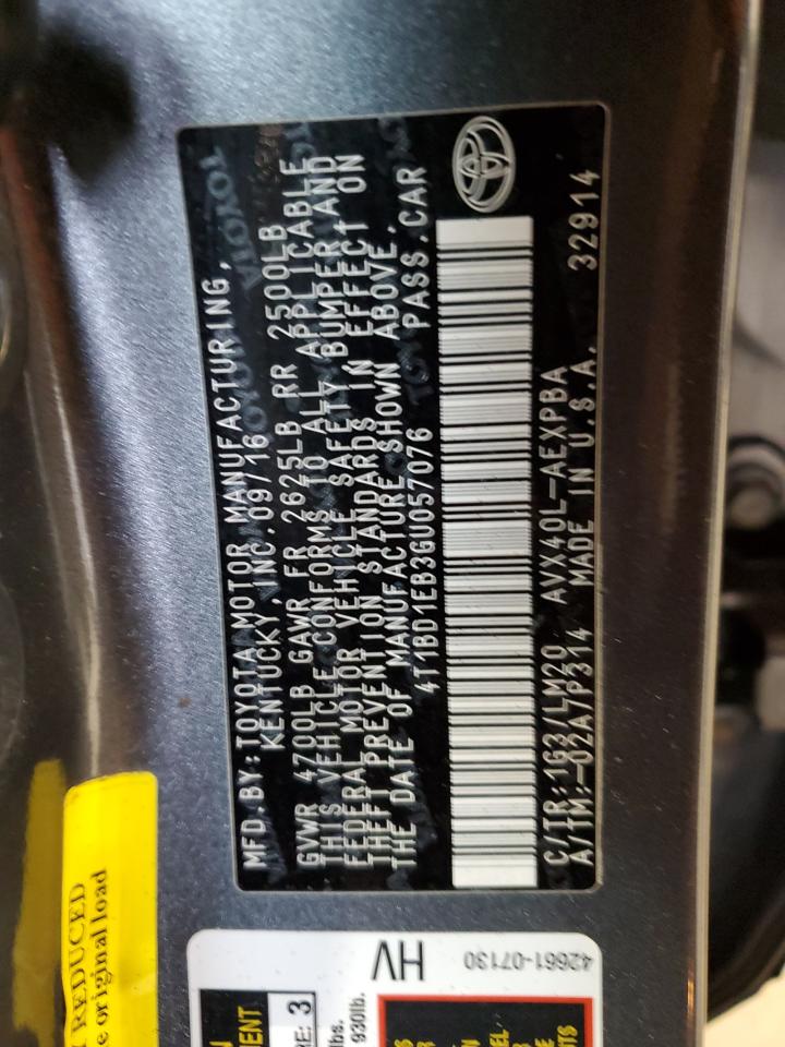 2016 Toyota Avalon Hybrid VIN: 4T1BD1EB3GU057076 Lot: 87264835