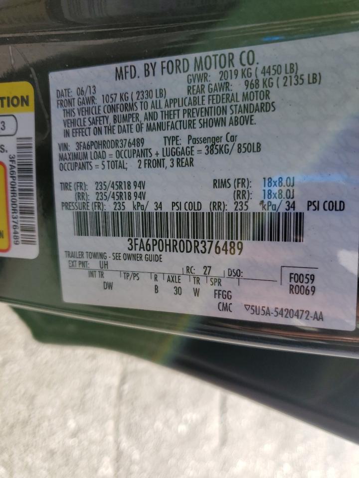 2013 Ford Fusion Se VIN: 3FA6P0HR0DR376489 Lot: 85743805