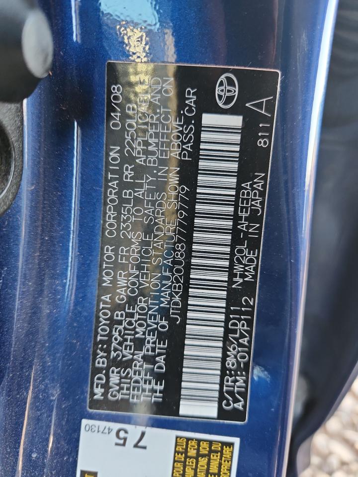 2008 Toyota Prius VIN: JTDKB20U887779779 Lot: 85279025