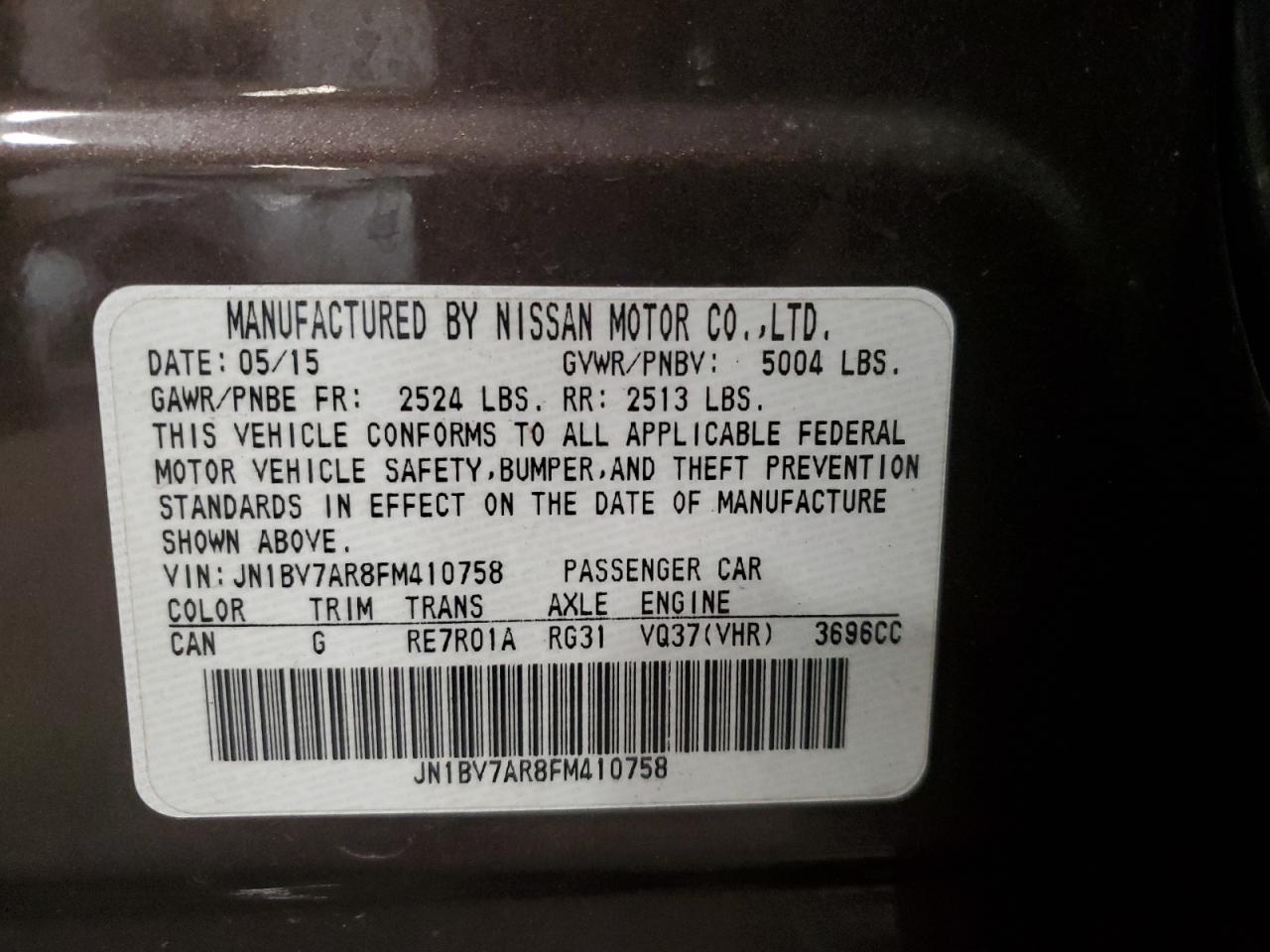 2015 Infiniti Q50 Base VIN: JN1BV7AR8FM410758 Lot: 82503035