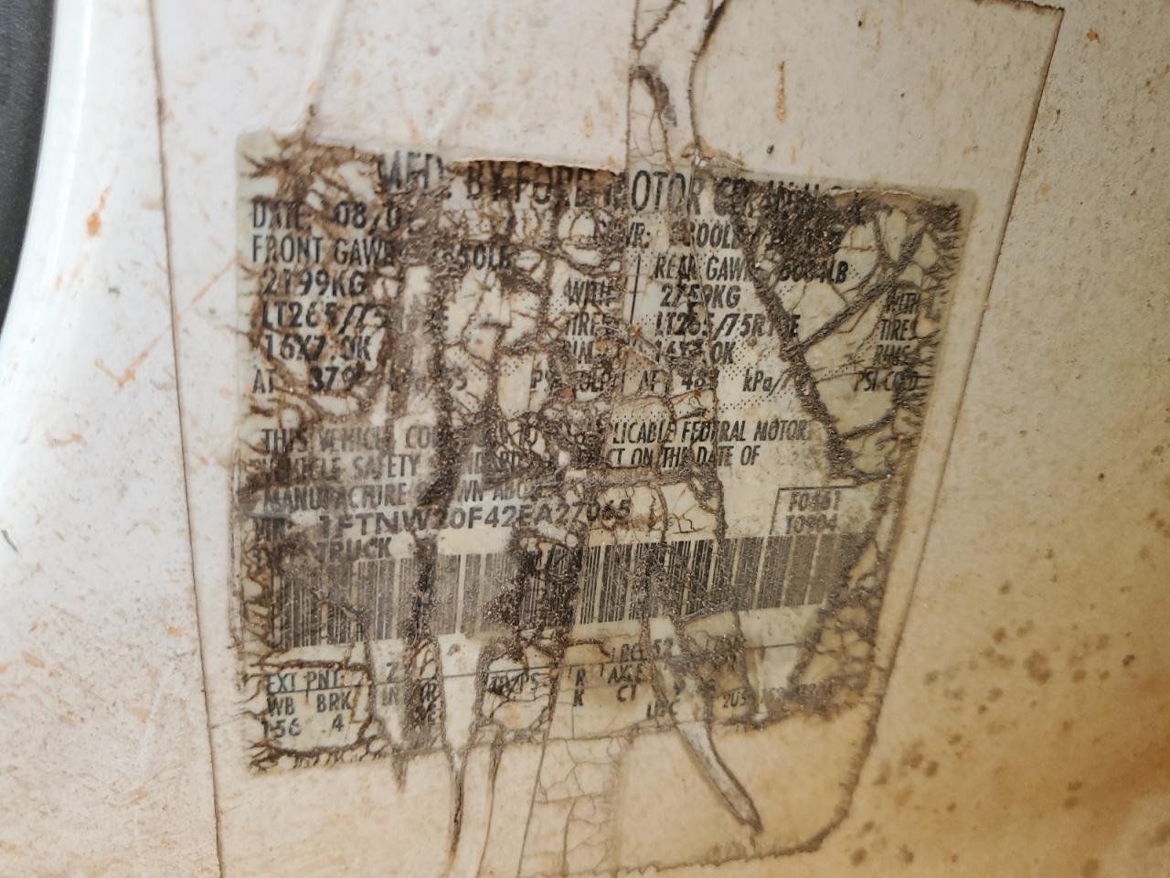 2002 Ford F250 Super Duty VIN: 1FTNW20F42EA27065 Lot: 85328625