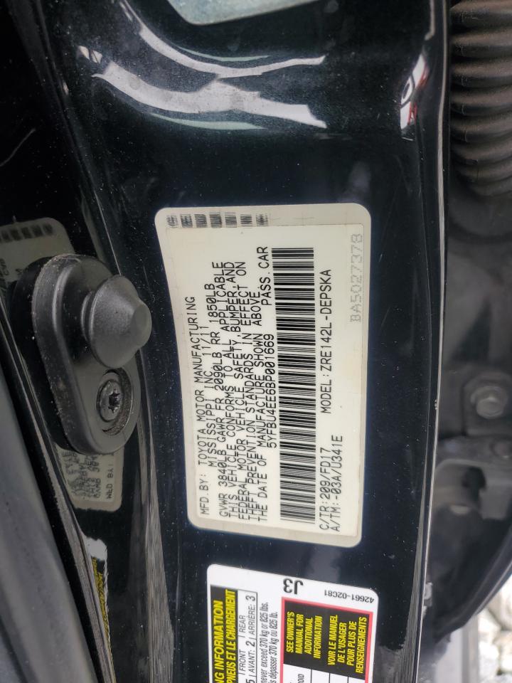 2011 Toyota Corolla Base VIN: 5YFBU4EE6BP001669 Lot: 85522115