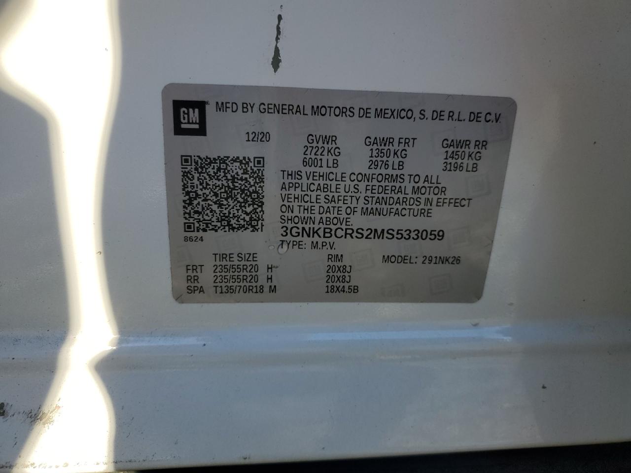 2021 Chevrolet Blazer 2Lt VIN: 3GNKBCRS2MS533059 Lot: 82456595