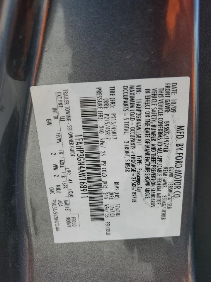 2010 Ford Focus Ses VIN: 1FAHP3GN4AW168911 Lot: 85748035