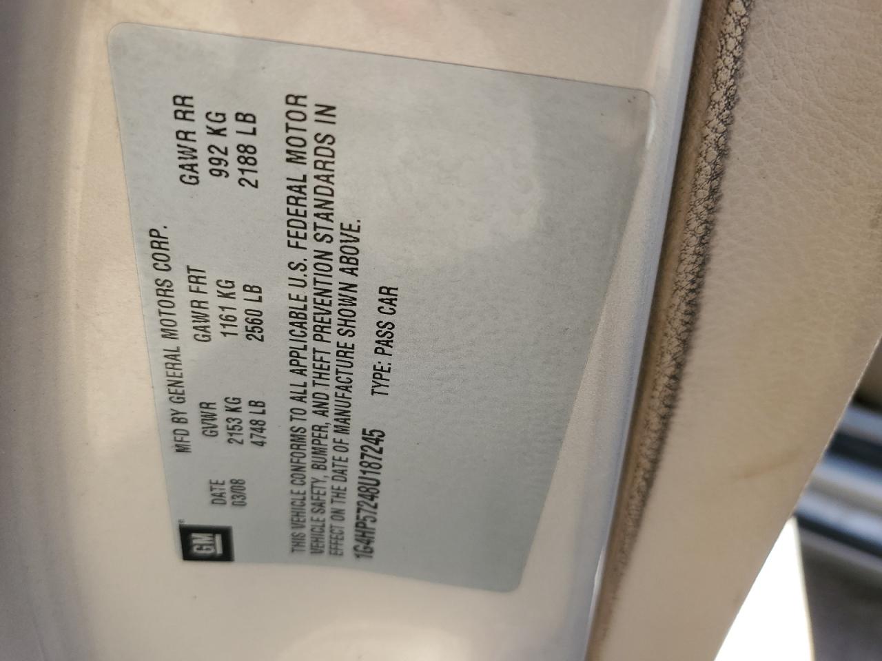 2008 Buick Lucerne Cx VIN: 1G4HP57248U187245 Lot: 82196815