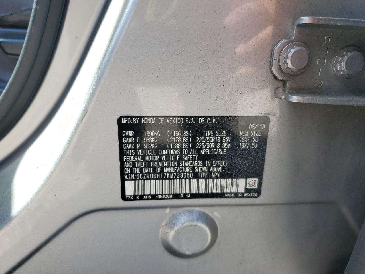 2019 Honda Hr-V Sport VIN: 3CZRU6H17KM728050 Lot: 85721715