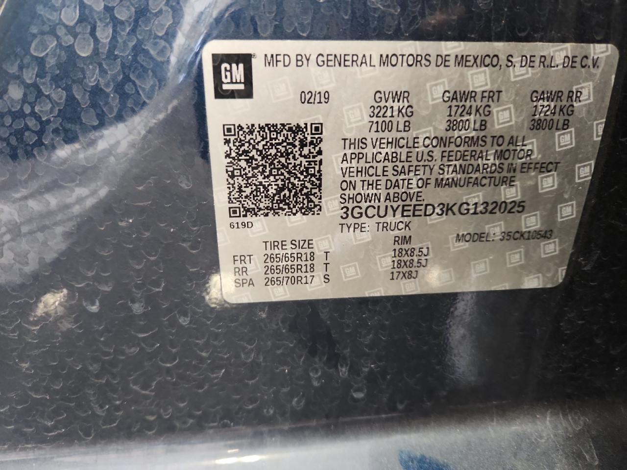 2019 Chevrolet Silverado K1500 Rst VIN: 3GCUYEED3KG132025 Lot: 85730805