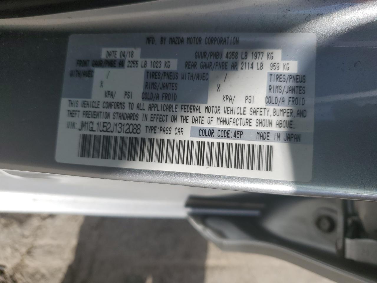 2018 Mazda 6 Sport VIN: JM1GL1U52J1312088 Lot: 91004875