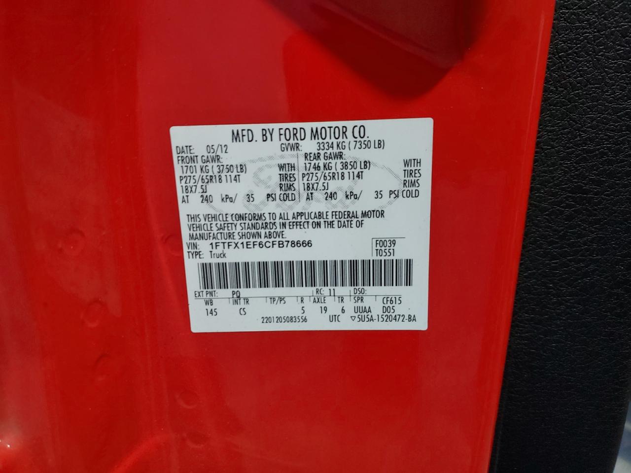 2012 Ford F150 Super Cab VIN: 1FTFX1EF6CFB78666 Lot: 85193455