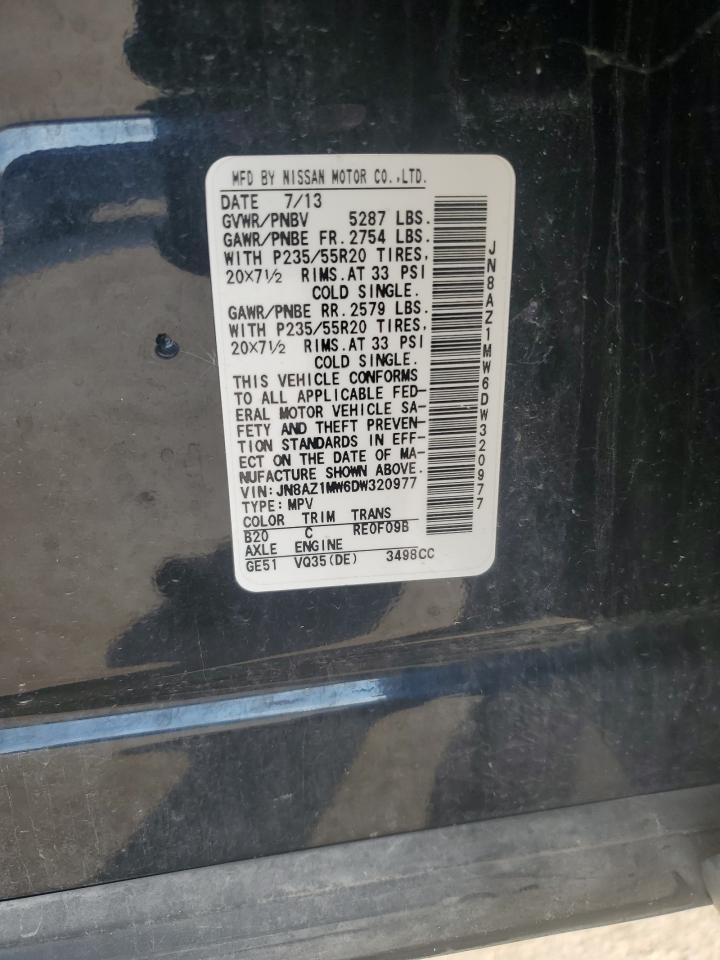 2013 Nissan Murano S VIN: JN8AZ1MW6DW320977 Lot: 85126015