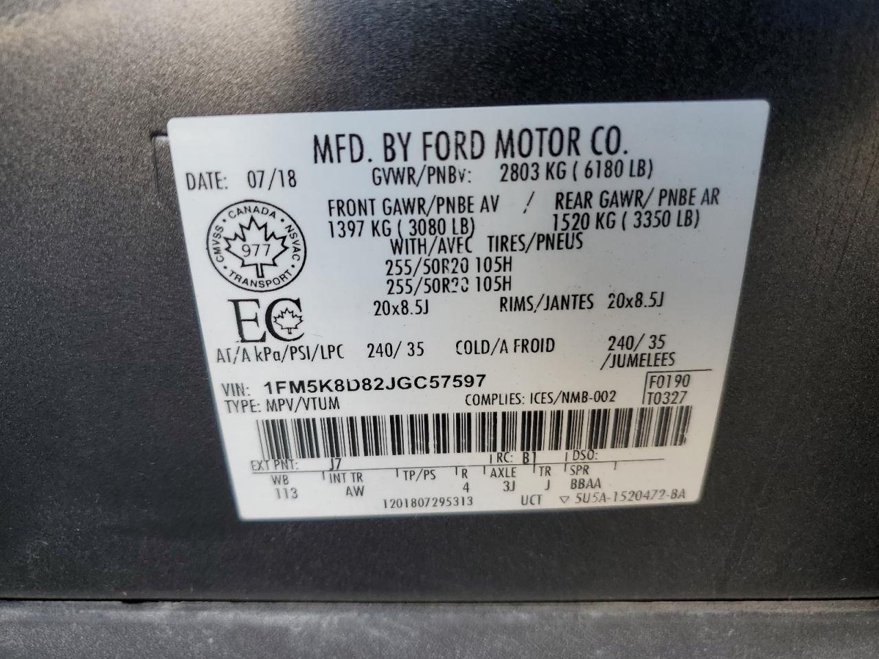 2018 Ford Explorer Xlt VIN: 1FM5K8D82JGC57597 Lot: 85113955