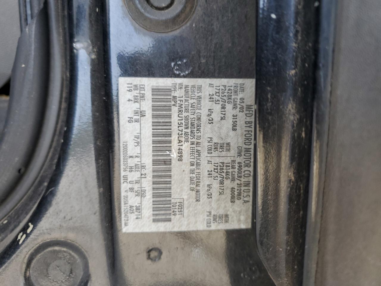 2003 Ford Expedition Xlt VIN: 1FMRU15L73LA14898 Lot: 82264485