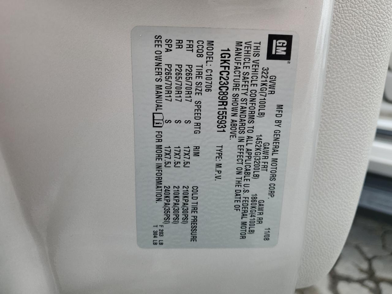 2009 GMC Yukon Sle VIN: 1GKFC23C89R155931 Lot: 85338535