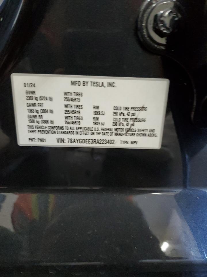 2024 Tesla Model Y VIN: 7SAYGDEE3RA223402 Lot: 86670605