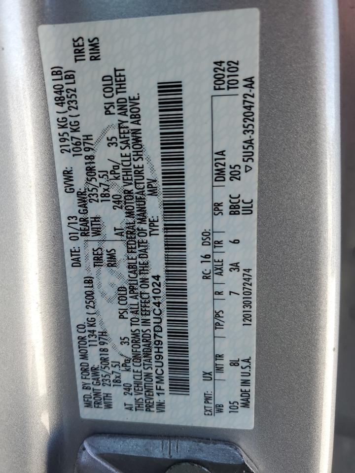 2013 Ford Escape Sel VIN: 1FMCU9H97DUC41024 Lot: 85883935