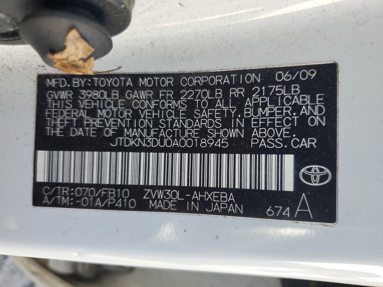 2010 Toyota Prius VIN: JTDKN3DU0A0018945 Lot: 89879565