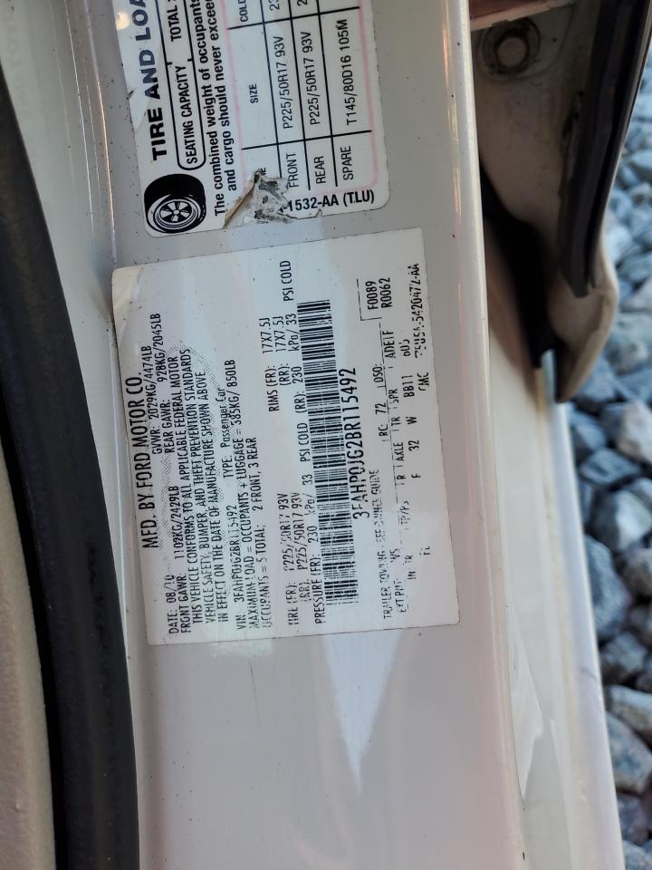 2011 Ford Fusion Sel VIN: 3FAHP0JG2BR115492 Lot: 90647595