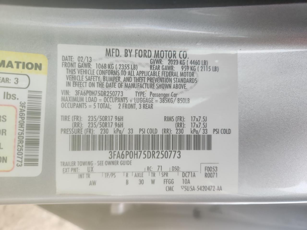 2013 Ford Fusion Se VIN: 3FA6P0H75DR250773 Lot: 82199565