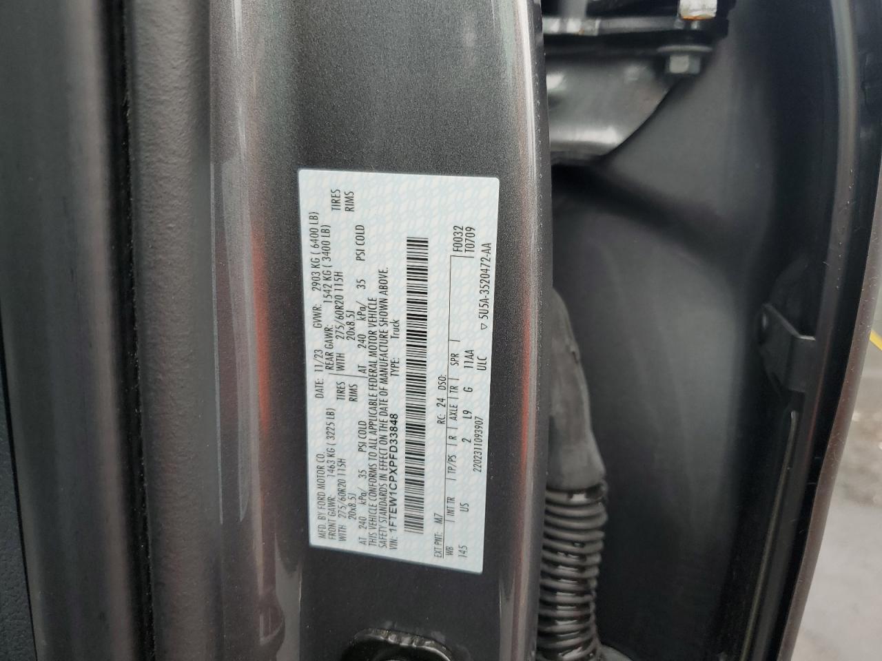 2023 Ford F150 Supercrew VIN: 1FTEW1CPXPFD33848 Lot: 86050465