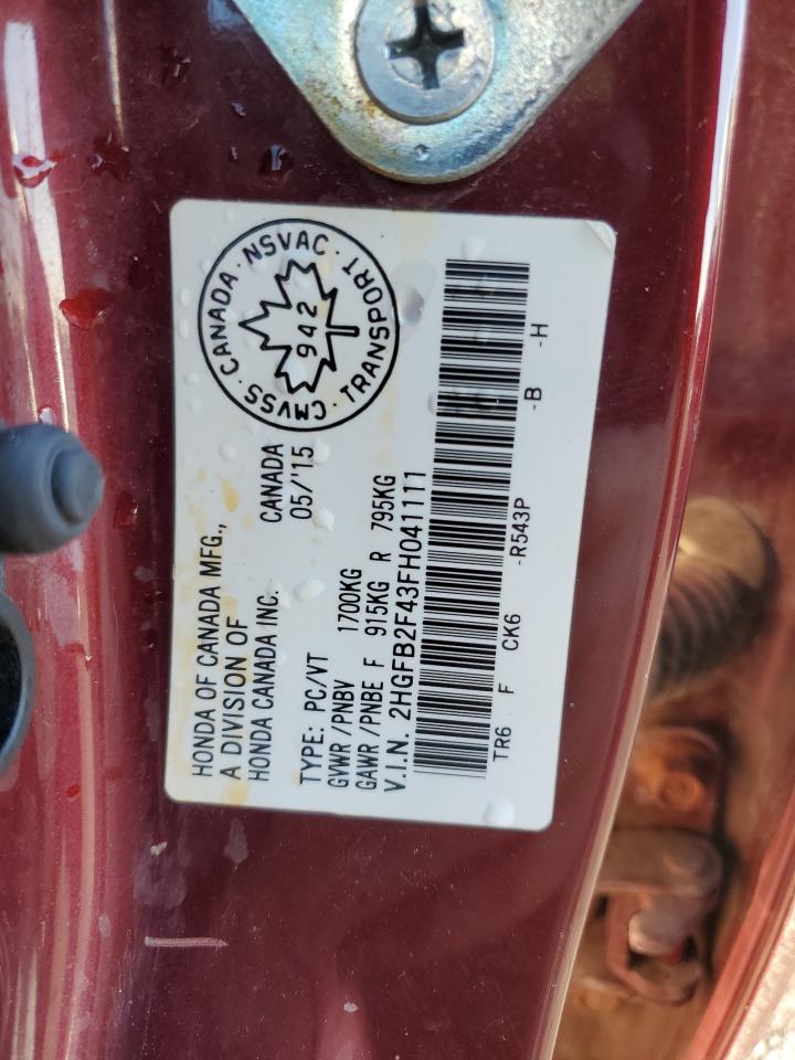 2015 Honda Civic Lx VIN: 2HGFB2F43FH041111 Lot: 84903915