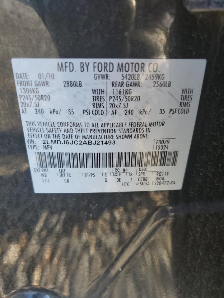 2010 Lincoln Mkx VIN: 2LMDJ6JC2ABJ21493 Lot: 85007925