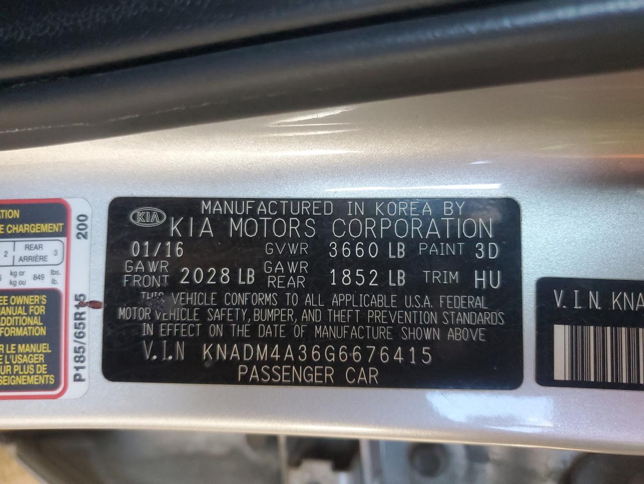 2016 Kia Rio Lx VIN: KNADM4A36G6676415 Lot: 85381145
