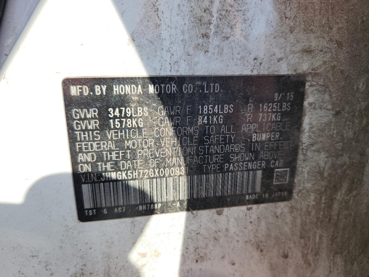 2016 Honda Fit Ex VIN: JHMGK5H72GX000931 Lot: 82496595