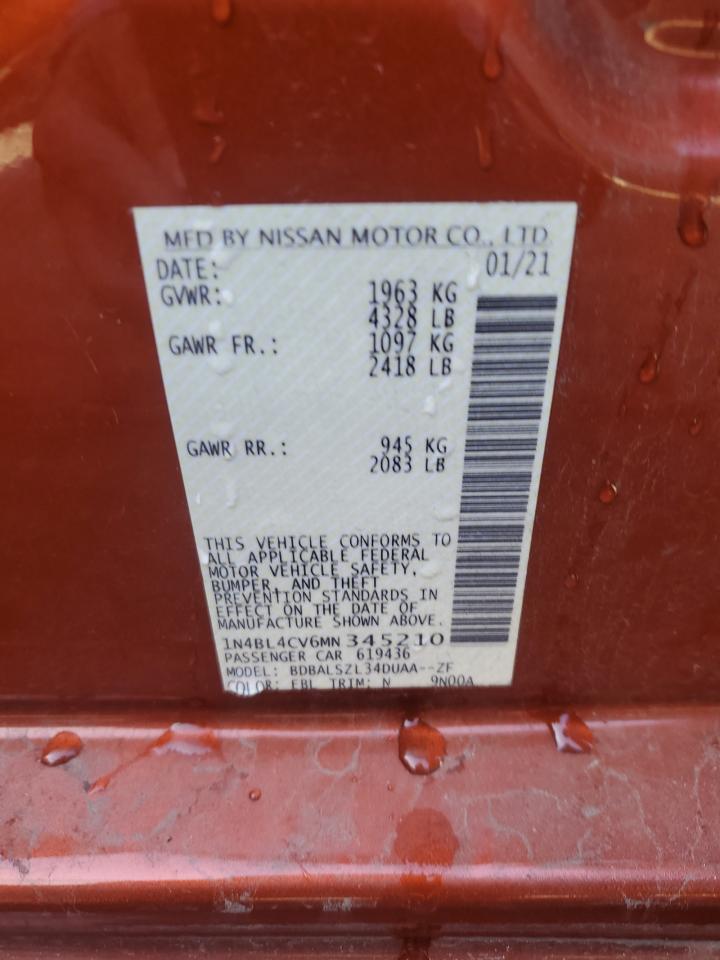 2021 Nissan Altima Sr VIN: 1N4BL4CV6MN345210 Lot: 86187775
