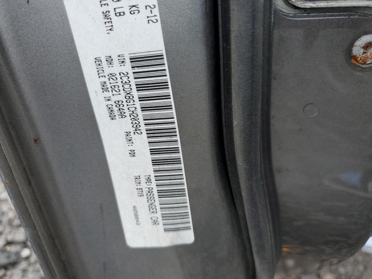 2012 Dodge Charger Se VIN: 2C3CDXBG1CH203942 Lot: 85583205