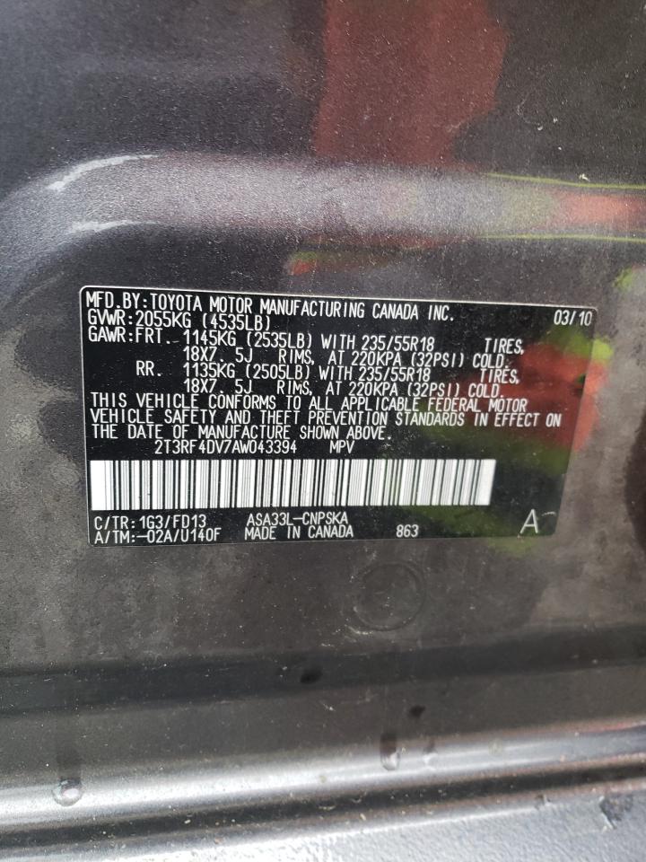 2010 Toyota Rav4 Sport VIN: 2T3RF4DV7AW043394 Lot: 85601785
