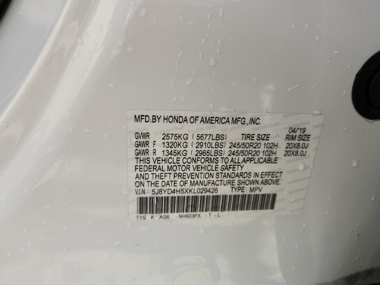 2019 Acura Mdx Technology VIN: 5J8YD4H5XKL029426 Lot: 90117445