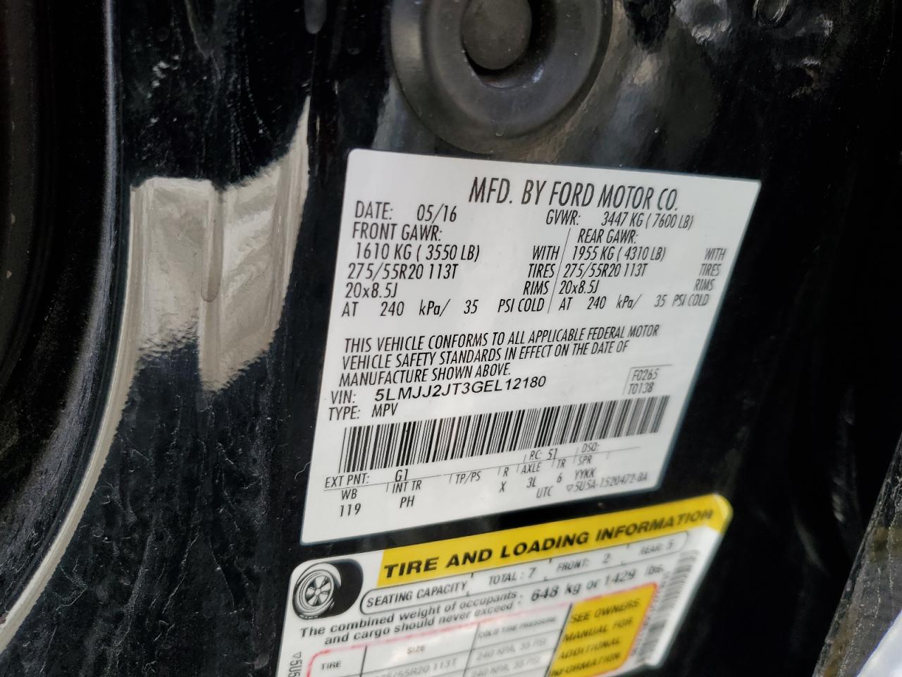 2016 Lincoln Navigator Select VIN: 5LMJJ2JT3GEL12180 Lot: 86165345