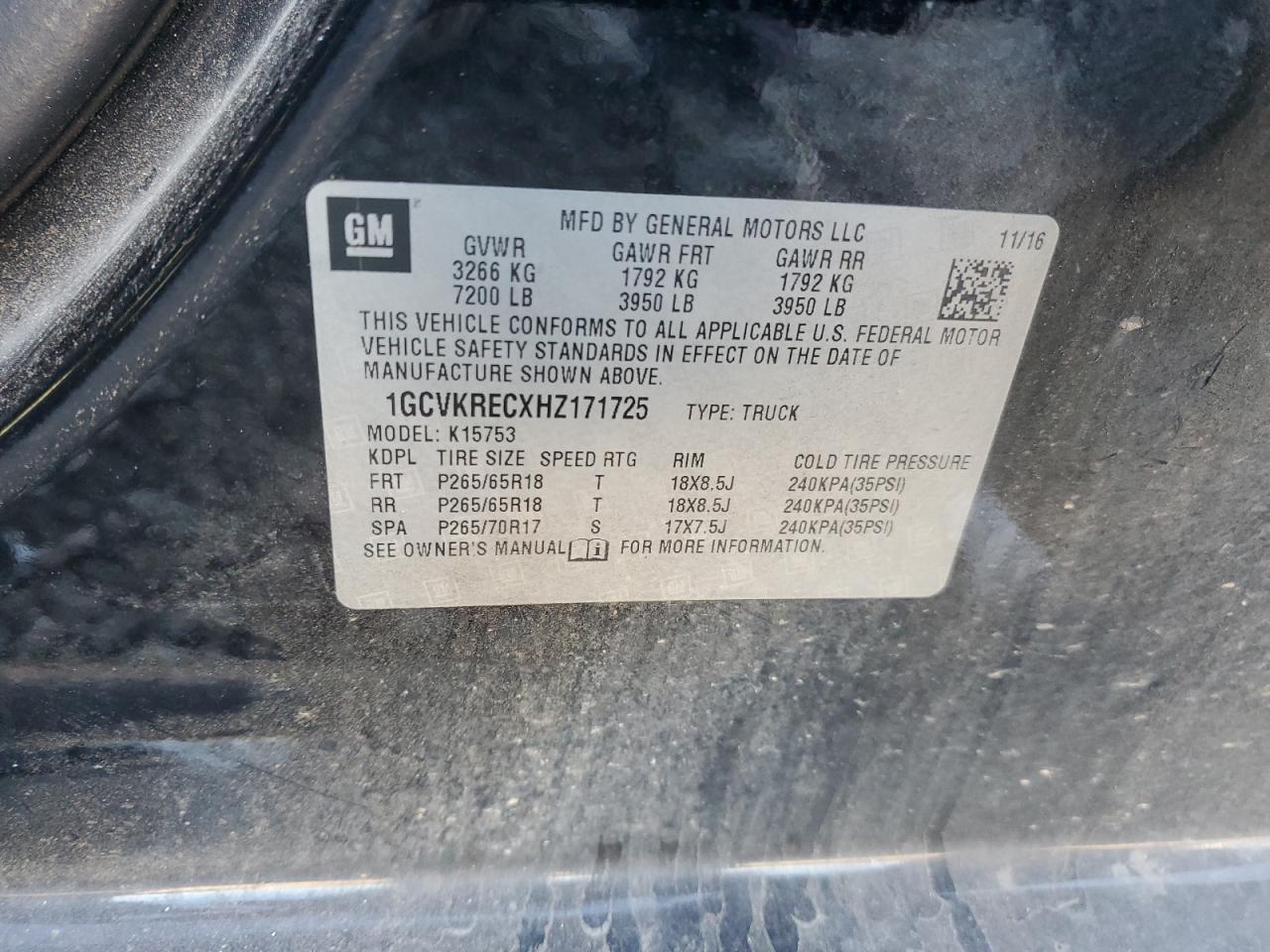 2017 Chevrolet Silverado K1500 Lt VIN: 1GCVKRECXHZ171725 Lot: 82326795