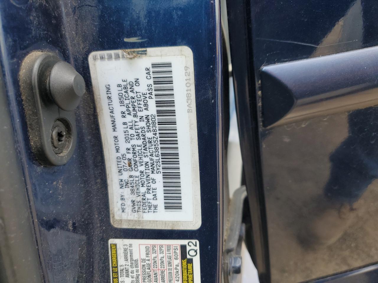 2005 Pontiac Vibe VIN: 5Y2SL63855Z483802 Lot: 87271135