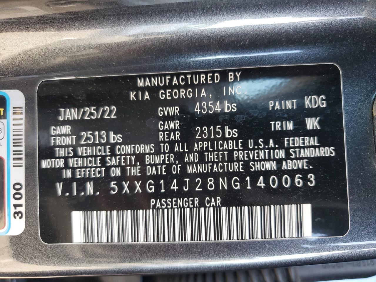 2022 Kia K5 Lxs VIN: 5XXG14J28NG140063 Lot: 82467935