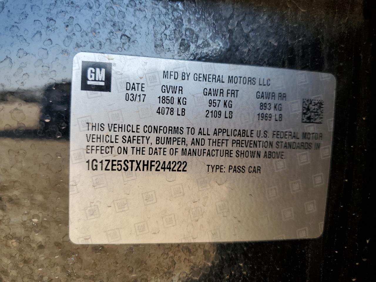 2017 Chevrolet Malibu Lt VIN: 1G1ZE5STXHF244222 Lot: 84384725