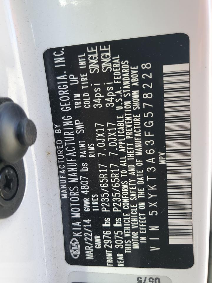 2015 Kia Sorento Lx VIN: 5XYKT3A63FG578228 Lot: 85882805