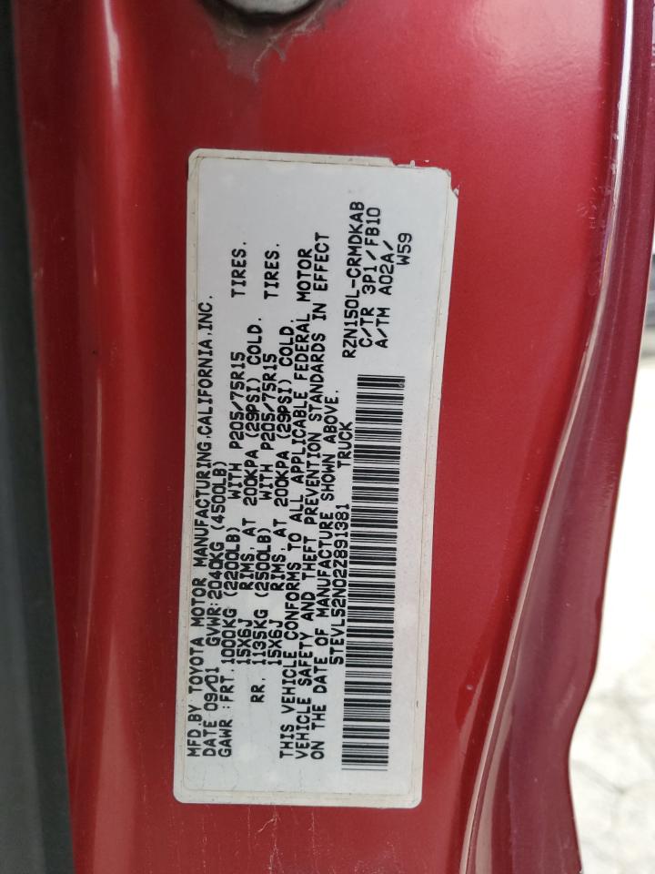 2002 Toyota Tacoma Xtracab VIN: 5TEVL52N02Z891381 Lot: 82345615