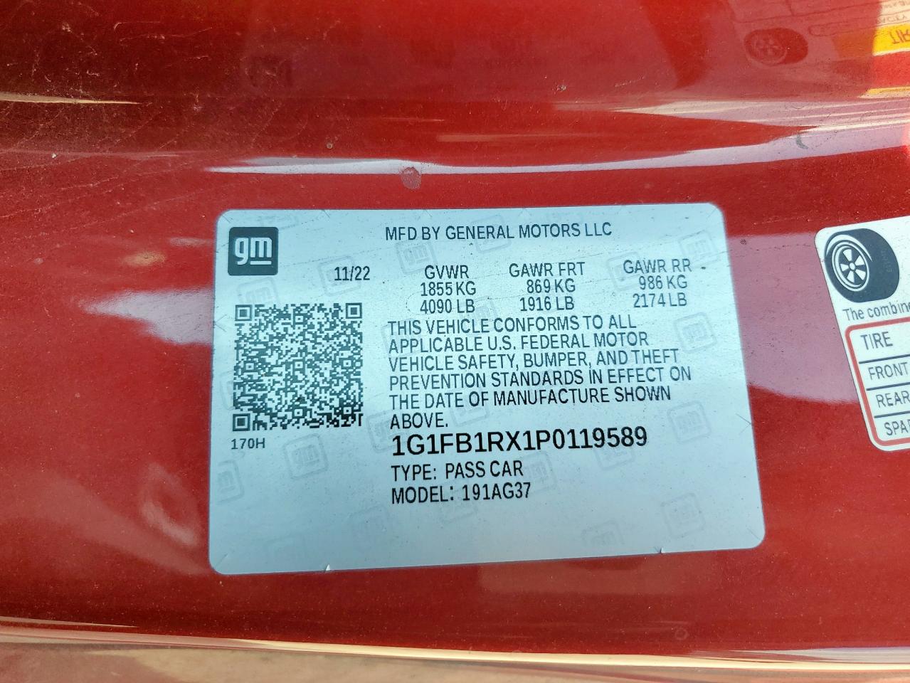 2023 Chevrolet Camaro Ls VIN: 1G1FB1RX1P0119589 Lot: 84792795