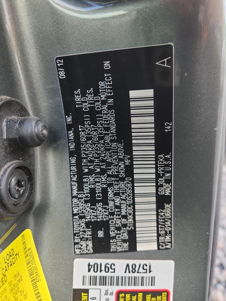 2013 Toyota Sienna Le VIN: 5TDKK3DC1DS285870 Lot: 85521145