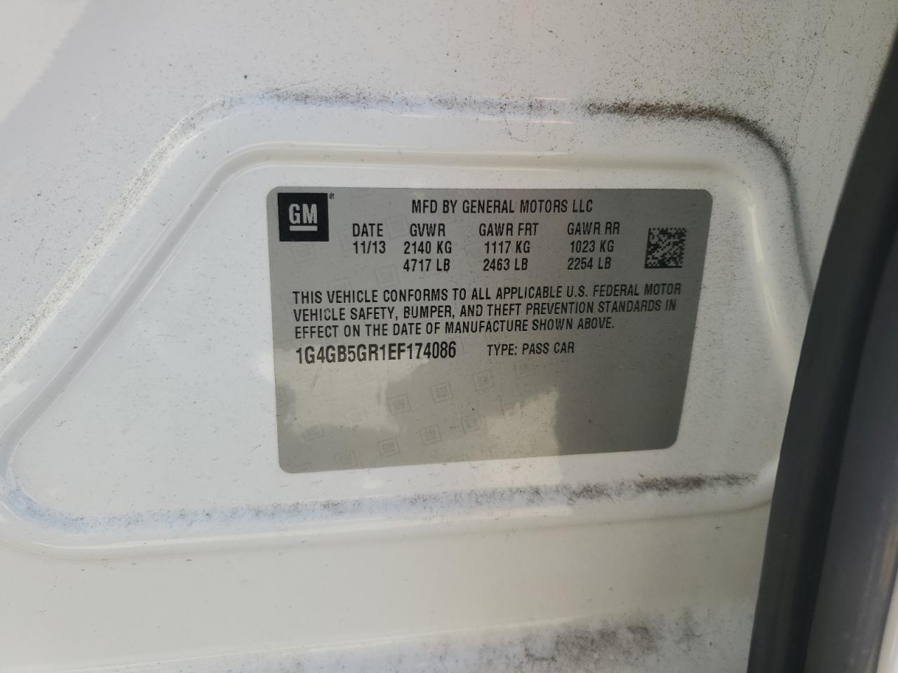 2014 Buick Lacrosse VIN: 1G4GB5GR1EF174086 Lot: 89637155